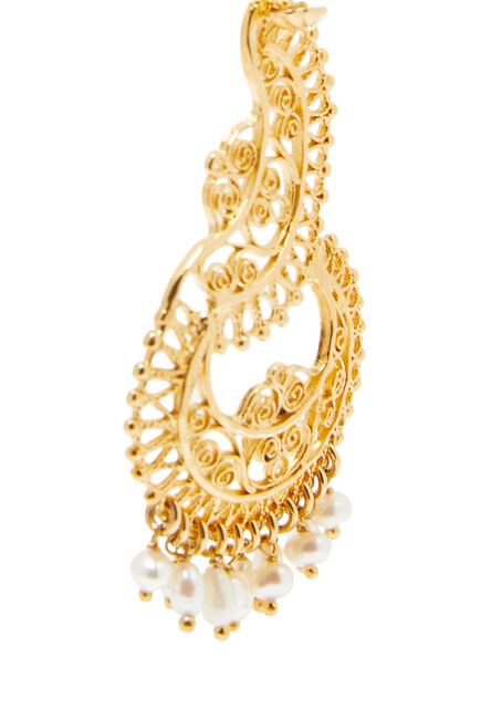 Yuca Lune Earrings, 24k Gold & Pearl